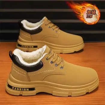 Ботинки Martin мужские зимние бархатные теплые хлопковые ботинки со встроенным мехом зимние сапоги водонепроницаемые и нескользящие низкие сапоги из ревеня 39 хаки