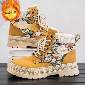 Ботинки Martin мужские зимние бархатные теплые высокие хлопковые туфли интегрированные водонепроницаемые и нескользящие ботинки в британском стиле ретро инструментальные 39