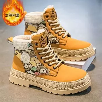 Ботинки Martin мужские зимние бархатные теплые высокие хлопковые туфли интегрированные водонепроницаемые и нескользящие ботинки в британском стиле ретро инструментальные 39 хаки