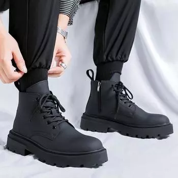 Ботинки Martin мужские зимние бархатные высокие мужские ботинки уличные ботинки на толстой подошве рабочие ботинки мужские ботинки из ревеня 4728-J 38 чёрный