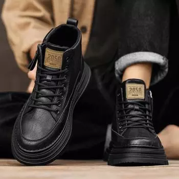 Ботинки Martin мужские зимние черные высокие рыцарские сапоги в британском стиле мужские уличные ботинки средней поддержки боевые тренировочные кожаные ботинки 39