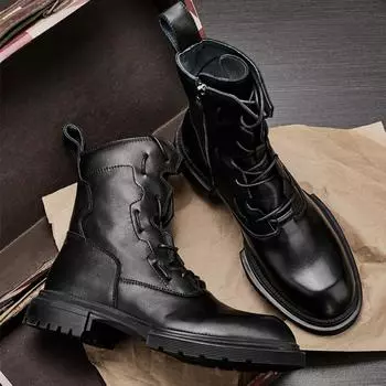 Ботинки Martin мужские зимние кожаные британские ботинки Tooling Boots средние и высокие повседневные ботинки из мягкой кожи на платформе Locomotive Boots мужские 38 чёрный