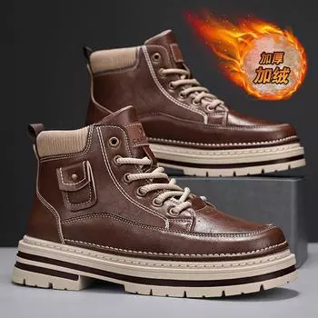 Ботинки Martin мужские зимние модные новые британские ботинки на высокой платформе повседневные рабочие ботинки мужские бархатные термообувь из хлопка 39 чёрный