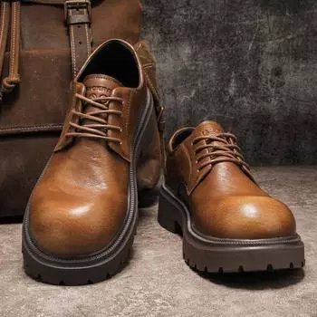 Ботинки Martin мужские зимние туфли в британском стиле ретро повседневные туфли с большой головкой из натуральной кожи мужские водонепроницаемые и нескользящие короткие ботинки 39 светло-коричневого