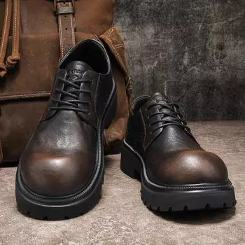 Ботинки Martin мужские зимние туфли в британском стиле ретро повседневные туфли с большой головкой из натуральной кожи мужские водонепроницаемые и нескользящие короткие ботинки 39 светло-коричневого