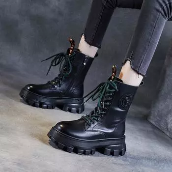 Ботинки Martin на толстой подошве, байкерские ботинки, обувь из коровьей кожи 35 чёрный