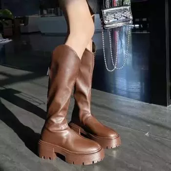 ботинки Martin на толстой подошве для женщин, весенние и осенние, одинарные ботинки средней длины, женские длинные коричневые ботинки с V-образным вырезом 35