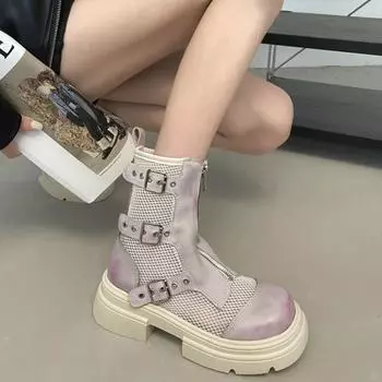 Ботинки Martin на толстой подошве в британском стиле, новые летние женские короткие сапоги из тонкой сетки 35 чёрный