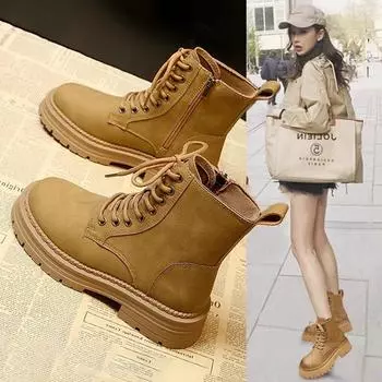 Ботинки Martin на толстой подошве, женские ботинки для бега, уличной фотографии, студенческие спортивные ботинки, повседневная обувь с высоким берцем и шнуровкой 35 хаки