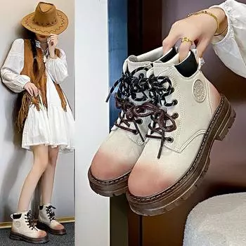 Ботинки Martin на толстой подошве женские ботинки осенние большие желтые ботинки альпинистские ботинки со шнуровкой для увеличения высоты повседневной уличной стрельбы Tide Md05 35 коричневый