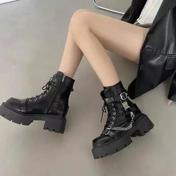 Ботинки Martin на толстой подошве, женские осенние новые черные универсальные мотоциклетные ботинки, модные короткие ботинки в британском стиле, увеличивающие рост 35
