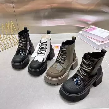 ботинки Martin на толстой подошве женские увеличивающие высоту одинарные ботинки универсальные толстые каблуки британский стиль короткие ботинки женские 2025 осень и зима новые женские b 35 чёрный