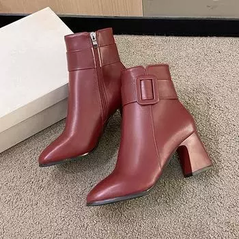 Ботинки Martin на высоком каблуке для женщин, осень и зима, новая корейская версия моды, квадратный носок, толстый каблук, боковая молния, короткие ботинки Martin 35 белый