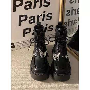 Ботинки Martin от Spice Girl Niche Design Sense of Metal Butterfly, женская новая ретро-корейская версия ботинок All The Platform Ankle Boots 35 чёрный