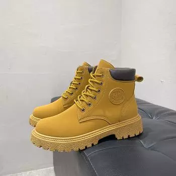Ботинки Martin ретро локомотив женские осенние универсальные большие желтые ботинки в британском стиле кожаные короткие ботинки на толстой подошве 37 бежевый