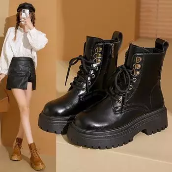Ботинки Martin с боковой молнией, женские, на шнуровке, Xiaoxiangfeng, модные, темпераментные, короткие, модные ботинки 35