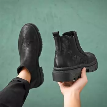 Ботинки Martin с гравировкой Brock, мужские, из натуральной кожи, с высоким голенищем, в стиле ретро, короткие ботинки Chelsea S51-L 42 чёрный