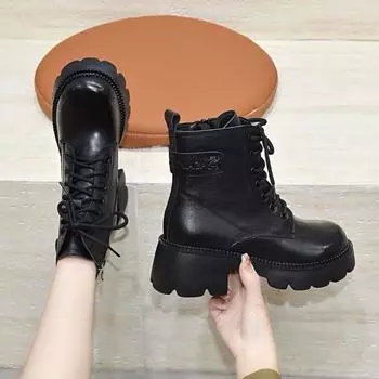 Ботинки Martin с толстой подошвой, кожаные ботинки Muffin, хлопковые ботинки 34 чёрный