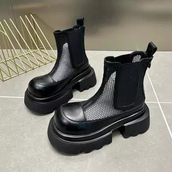 Ботинки Martin с толстой подошвой Muffin, летние новые сетчатые ботинки 2024 года, небольшие, увеличивающие высоту, дышащие, модные, полые, с большой головкой, короткие ботинки 35 белый