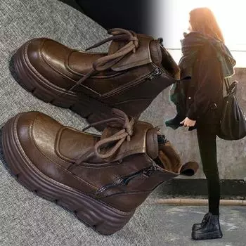 Ботинки Martin в британском стиле на платформе в стиле ретро, короткие женские сапоги 2025 года, новые осенне-зимние бархатные женские сапоги, увеличивающие рост 35