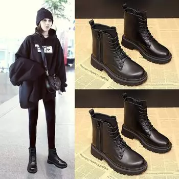 Ботинки Martin в британском стиле, новые универсальные толстые винтажные ботинки, осенние и зимние женские кашемировые сапоги 5 чёрный