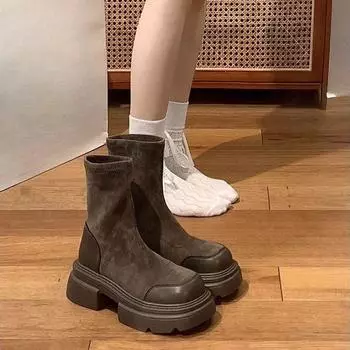 Ботинки Martin в ретро-британском стиле на небольшой и толстой подошве для женщин на осень и зиму, новые короткие женские ботинки с толстым каблуком, увеличивающим высоту 35