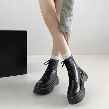 Ботинки Martin в стиле ретро черного цвета с толстым каблуком и толстой подошвой женские, новые весенне-осенние короткие тонкие ботинки в британском стиле 2025 года 35 чёрный