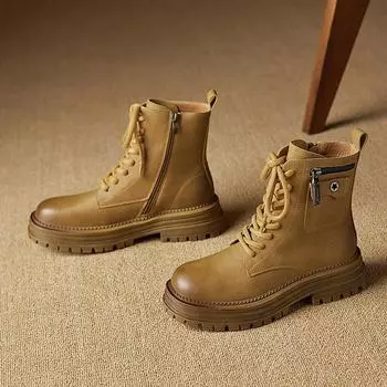 Ботинки Martin весна и осень в высоких толстых ботинках из ревеня в стиле ретро, рабочие байкерские ботинки, короткие ботинки 34 коричневый