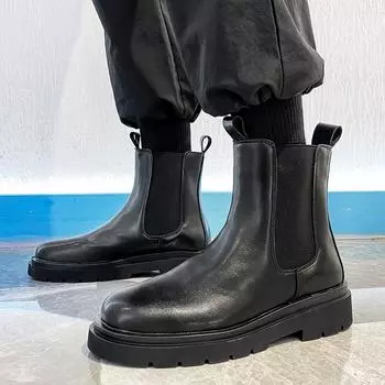 Ботинки Martin весна-осень на толстой подошве мужские короткие ботинки в британском стиле с большим носком средние ботинки цвета ревеня 8122-R 38 чёрный