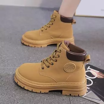 Ботинки Martin, женская коллекция британских сапог, кожаные туфли, толстый каблук, толстая подошва, короткие ботинки на шнуровке и плоской подошве для женщин 37 жёлтый