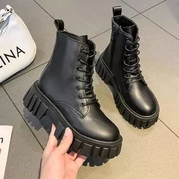 Ботинки Martin женские 2024 года, новые британские кожаные ботинки на толстой подошве средней высоты, женские кожаные ботинки на толстом каблуке со шнуровкой, для отдыха, локомотивные ботинки 35 белый