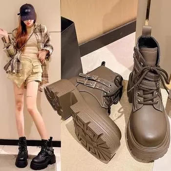 Ботинки Martin женские 2024 года новые популярные осенние ботинки на толстой подошве в британском винтажном стиле в стиле вестерн из денима короткие ботинки премиум-класса 35 чёрный