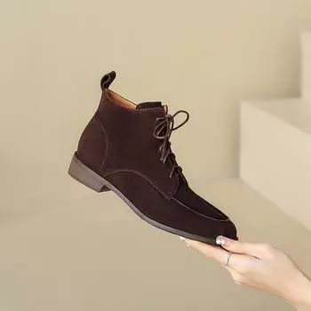 Ботинки Martin женские 2024 новые матовые ретро-ботинки на толстом каблуке со шнуровкой высокого класса небольшие короткие женские ботинки осень и зима 35 чёрный