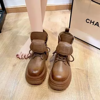 Ботинки Martin женские 2024 новые мягкие кожаные полированные ботинки с буквенными лацканами локомотивные ботинки инструментальные ботинки из ревеня маленькие короткие ботинки 35 коричневый