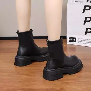 Ботинки Martin женские 2024 новые толстые каблуки молния сзади короткие ботинки модный темперамент тонкие модные ботинки прилив 35 чёрный