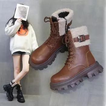 Ботинки Martin женские 2024 новые универсальные короткие ботинки женские плюшевые теплые плюшевые хлопковые ботинки британские хлопковые женские 35