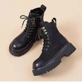 Ботинки Martin женские 2024 осень-зима новые британские ботинки из мягкой кожи взрывного бархата короткие ботинки на толстой подошве увеличивающие высоту локомотивные ботинки 35