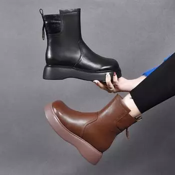 Ботинки Martin Женские ботинки Кожаные ботинки Сапоги с толстой подошвой до середины голени Хлопковые ботинки 35 чёрный
