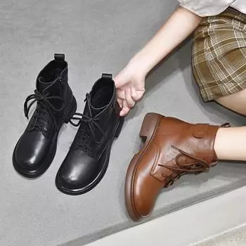 Ботинки Martin Женские ботинки Повседневные кожаные ботинки Короткие ботинки на плоской подошве Байкерские ботинки 34 чёрный