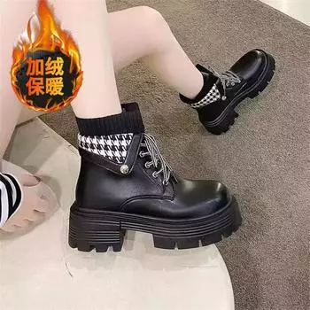 Ботинки Martin женские из мягкой кожи в британском стиле 2024 года, новые, на высоком толстом каблуке, универсальные, короткие, бархатные 35