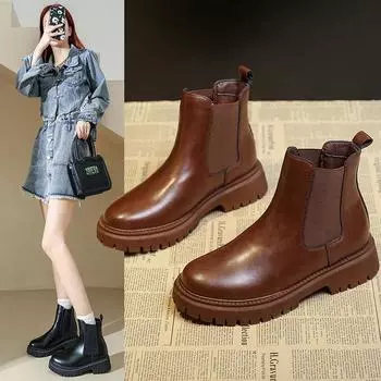 Ботинки Martin, женские короткие ботинки Chelsea на толстой подошве, просторные дышащие и модные ботинки Chimney темно-коричневого