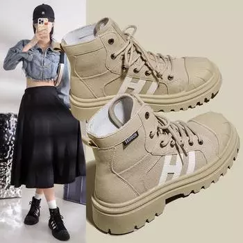 Ботинки Martin женские короткие кожаные ботинки повседневные универсальные высокие британские парусиновые туфли маленькие кожаные 35 хаки