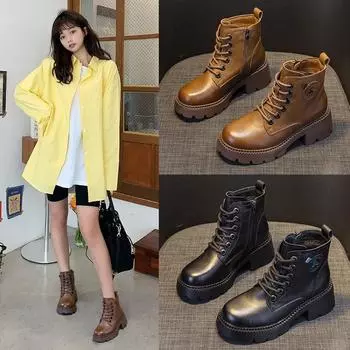 Ботинки Martin женские модные британские короткие ботинки с толстой подошвой в стиле ретро 34 чёрный