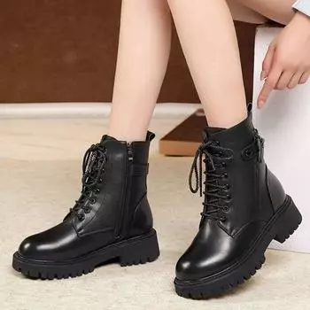 Ботинки Martin женские на грубом каблуке 2024 года, новые зимние бархатные утолщенные зимние ботинки, холодные и теплые хлопковые ботинки, британские короткие ботинки 35