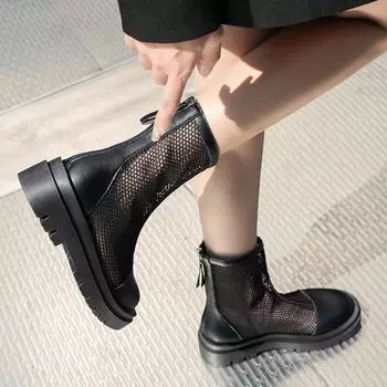 Ботинки Martin женские, на толстой подошве, увеличивающие рост, на шнуровке, короткие, сетка 35 чёрный