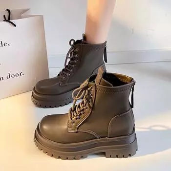 Ботинки Martin женские, новые черные короткие ботинки в британском стиле на осень и зиму 2024 года, женские кожаные ботинки средней высоты на толстой подошве со шнуровкой 35