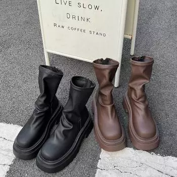 Ботинки Martin женские новые плиссированные толстые каблуки толстая подошва короткие тонкие ботинки сексуальные трендовые удобные модные ботинки 35