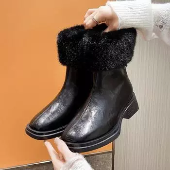 Ботинки Martin женские новые зимние бархатные меховые хлопковые туфли с британской средней высотой каблука короткие ботинки на платформе 35 чёрный