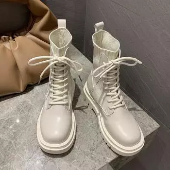 Ботинки Martin женские осень-зима британский стиль 2024 новые универсальные вязаные белые ботинки на толстой подошве бархатные короткие женские ботинки 35