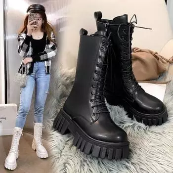 Ботинки Martin женские осенне-зимние, новый стиль, британский стиль, толстая подошва, одинарный ботинок, толстый каблук, шнуровка, повседневные мотоциклетные ботинки 35